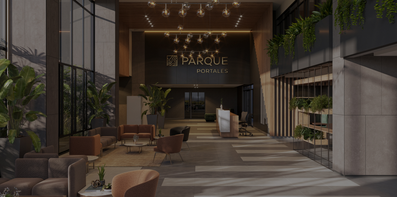 Lobby de Parque Portales con área de estar y recepción, apartamentos en Zona 17